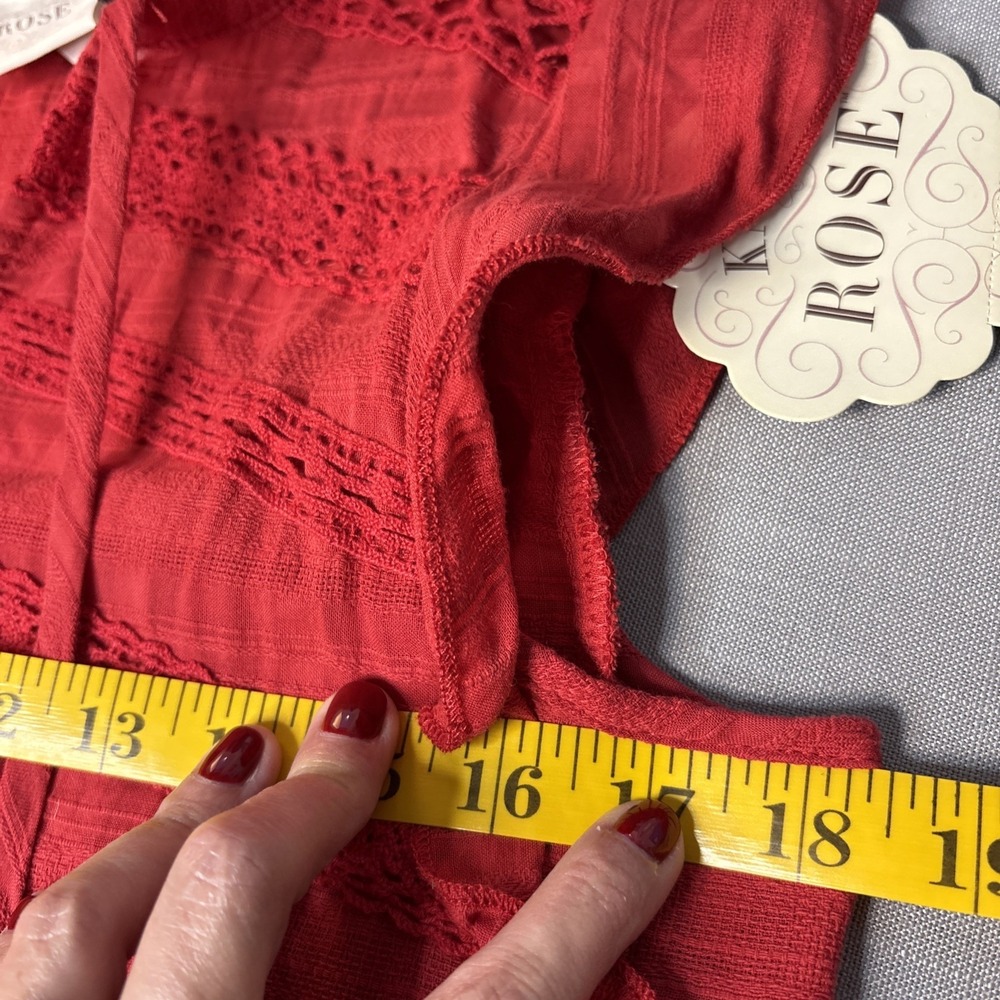 New flowy Medium Red Short Sleeve Knee Length Tiered Dress Womens Knox Rose - Picture 7 of 11